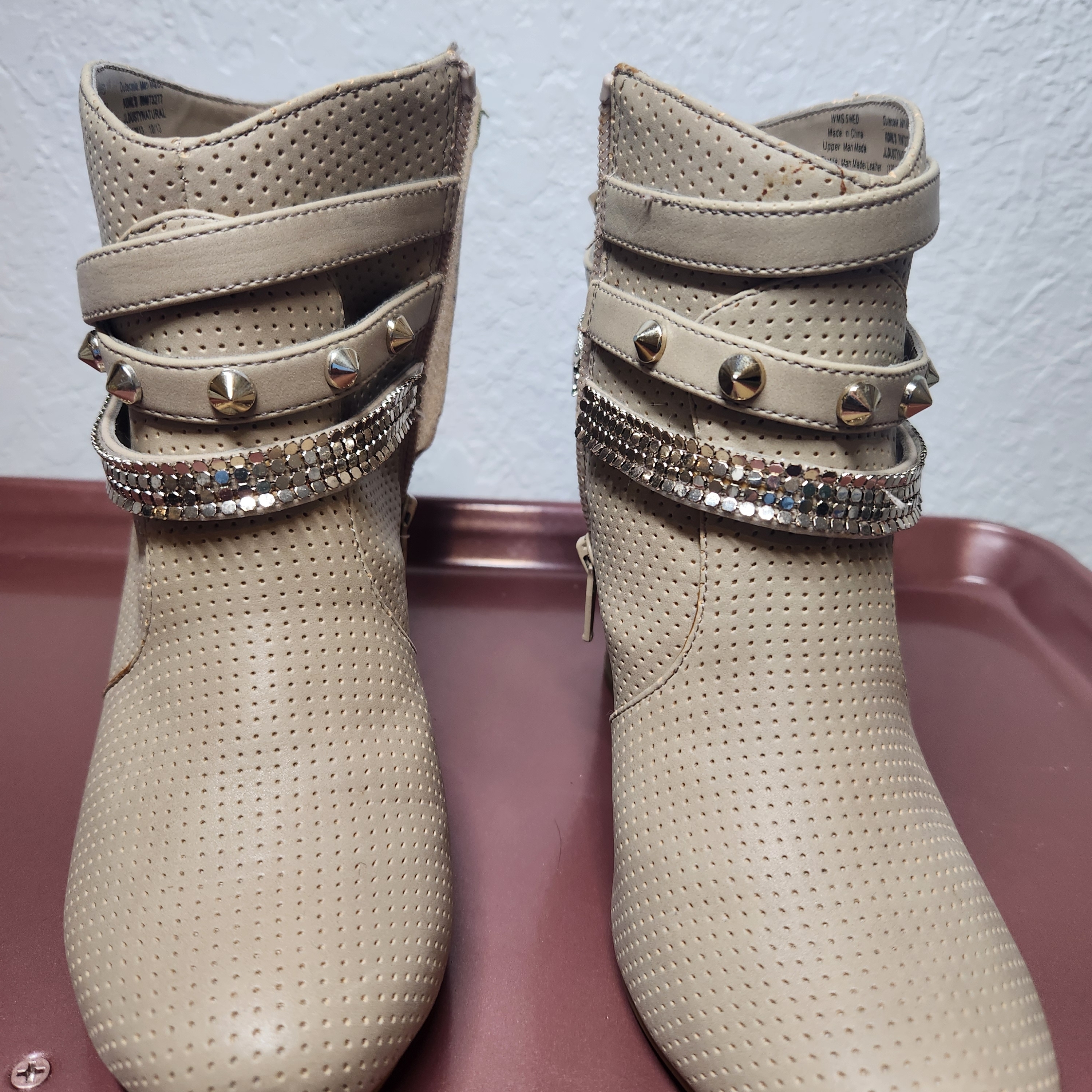 Jennifer Lopez Beige Studded Ankle Booties